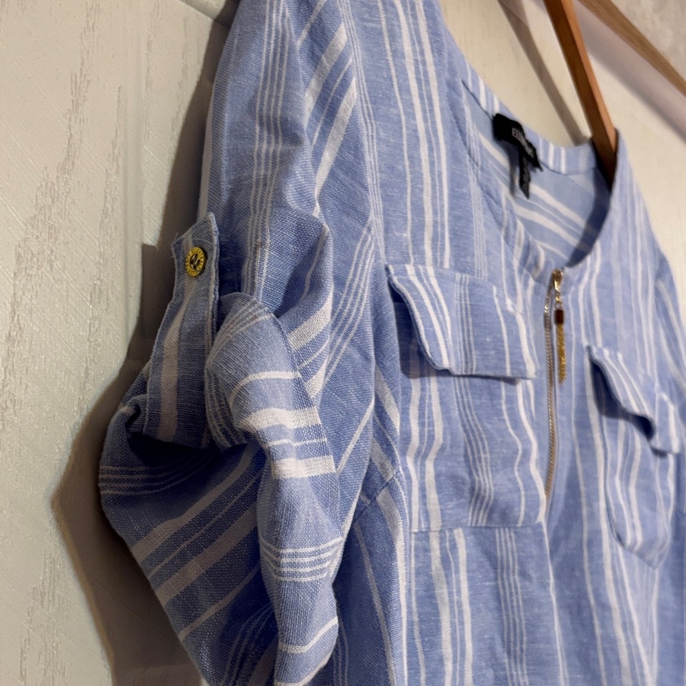 Ellen Tracy Blue and White Striped Blouse - Picture 5 of 8